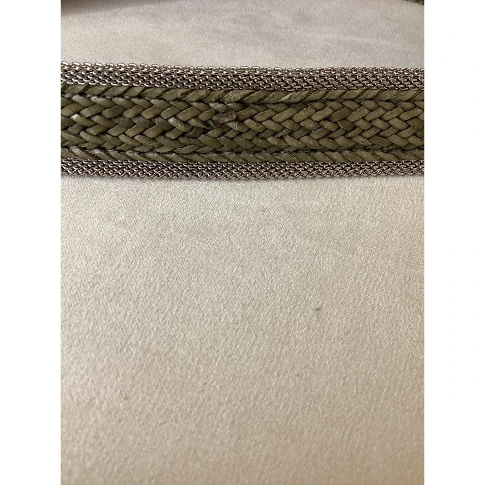 Streets Ahead Los Angeles Braided Leather Chain Link Western Belt Olive Silver M